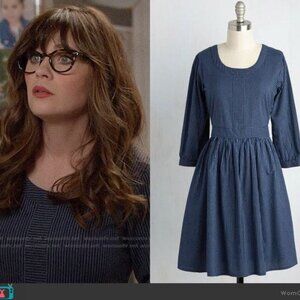 BNWT MATA TRADERS Runs in Rows Blue A-Line Dress Women L As Seen On TV New Girl
